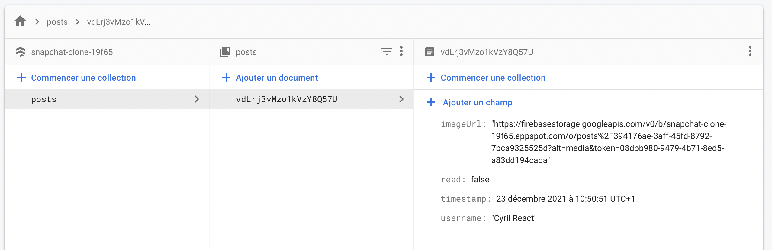 model de donnée ou l&#39;on voit le champ imageUrl qui contient l&#39;url firebastorage du document