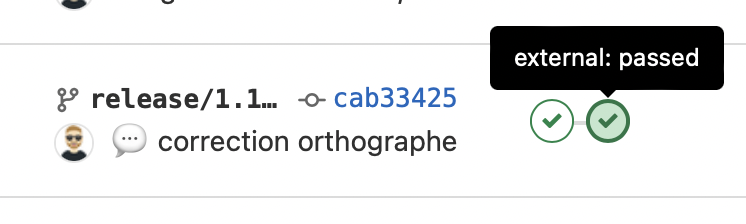 les bulles de pipelines de gitlab lors d&#39;un run ci/cd avec la tooltip &quot;external: passed&quot; pour l&#39;une des bulles