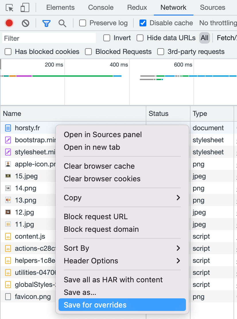 menu du clic droit affichant l&#39;option save for overrides